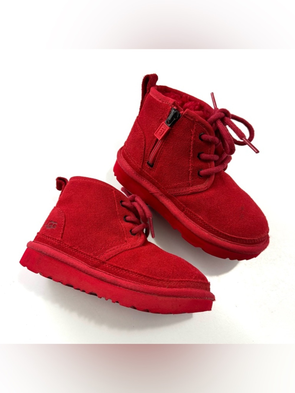 UGG Kids' Toddler Sz 10 Neumel II Chukka Boots Red Suede Cozy Plush Wool Lined